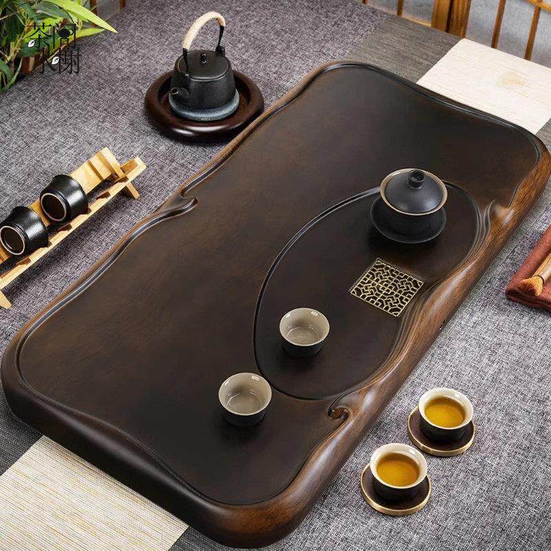 黑檀木茶盘整块实木原木高档家用茶台大号茶海长方形排水功夫茶具