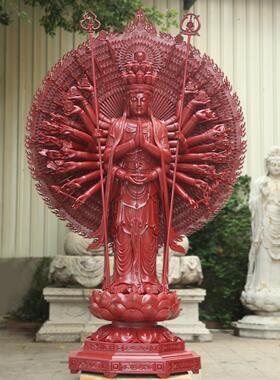 香樟木雕千手眼观世音菩萨红漆千手观音佛像寺庙家居佛堂手工摆件