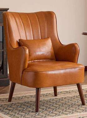 中古风单人发小户型客TLV厅卧沙阳台油蜡室皮休闲单懒人沙发椅老