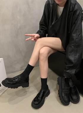 香港覆古百搭厚跟黑色便鞋夏日女鞋英国小皮鞋Jk鞋