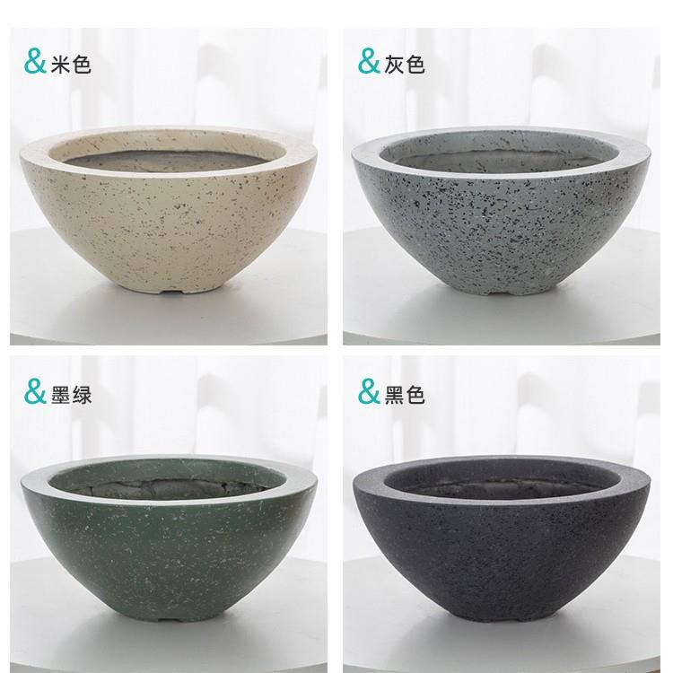 卷边碗形桌面花盆半圆形水泥花盆镁泥简约绿植组合落地水磨石花岗