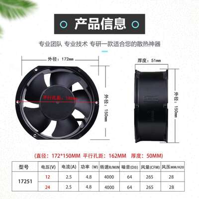 欣瑞丰XRF17251HBM DC12/24/48V 高转速大风机箱17cm散热风扇风机