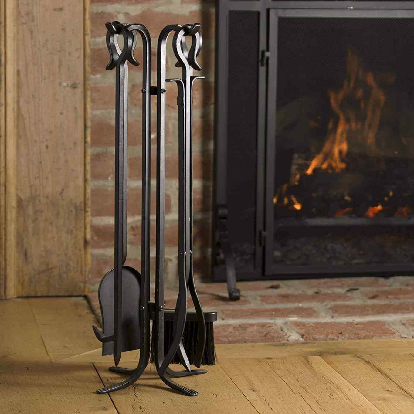 壁炉清灰工具铲子火钳火钩刷子铁艺烤炉用具四件套添柴清理工具
