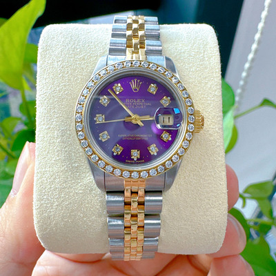 一口价98新劳力士日志型69173全自动机械女士手表后镶钻腕表紫盘