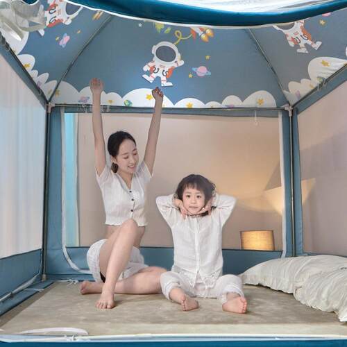 加高蒙包蚊帐全遮光帘体式434幔古防摔儿童加一床固加厚防宝宝掉