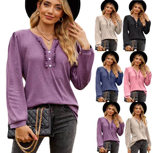 Women's clothing, women's collar, long sleeved T-shirt