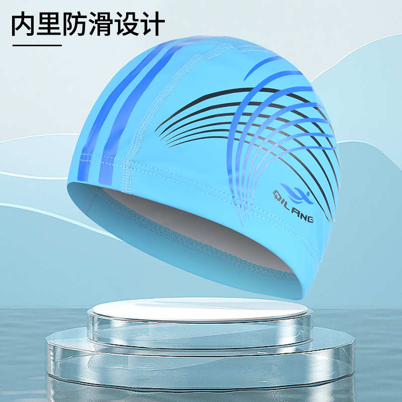 骐浪成人泳帽男女通用时尚印花环保舒适pu不勒头温泉游泳帽批发