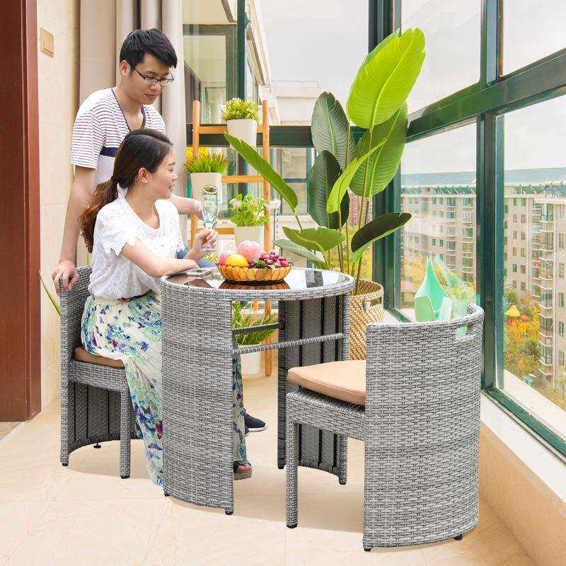 莫 家 阳台桌椅组合室外庭院家具藤编桌椅休闲花园露台桌椅户外桌