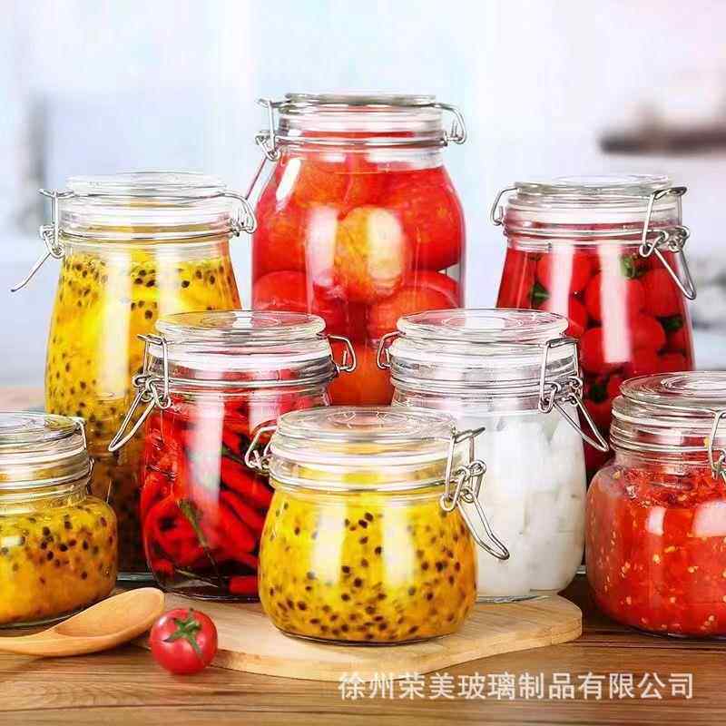 不锈钢卡扣玻璃密封罐蜂蜜透明玻璃塑胶密封厨房泡菜密封储物罐