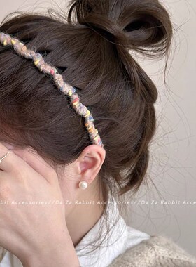 彩色毛线带齿发箍女新款高颅顶压发头箍洗脸防滑发卡发捆头饰