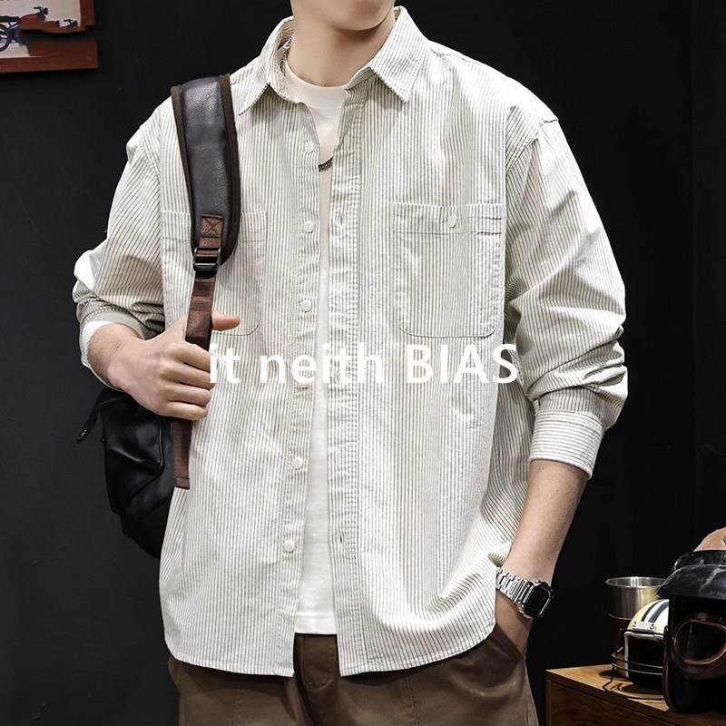 it neith BIAS条纹美式衬衫男长袖春季2026新款休闲大码春秋百搭