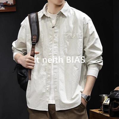 it neith BIAS条纹美式衬衫男长袖春季2026新款休闲大码春秋百搭