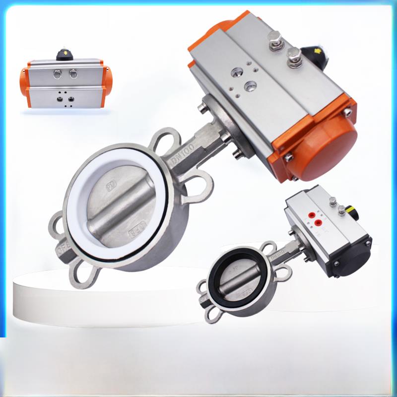 D671X/F-16P气动对夹式蝶阀AT不锈钢304气动碟阀 DN50 80 100 150