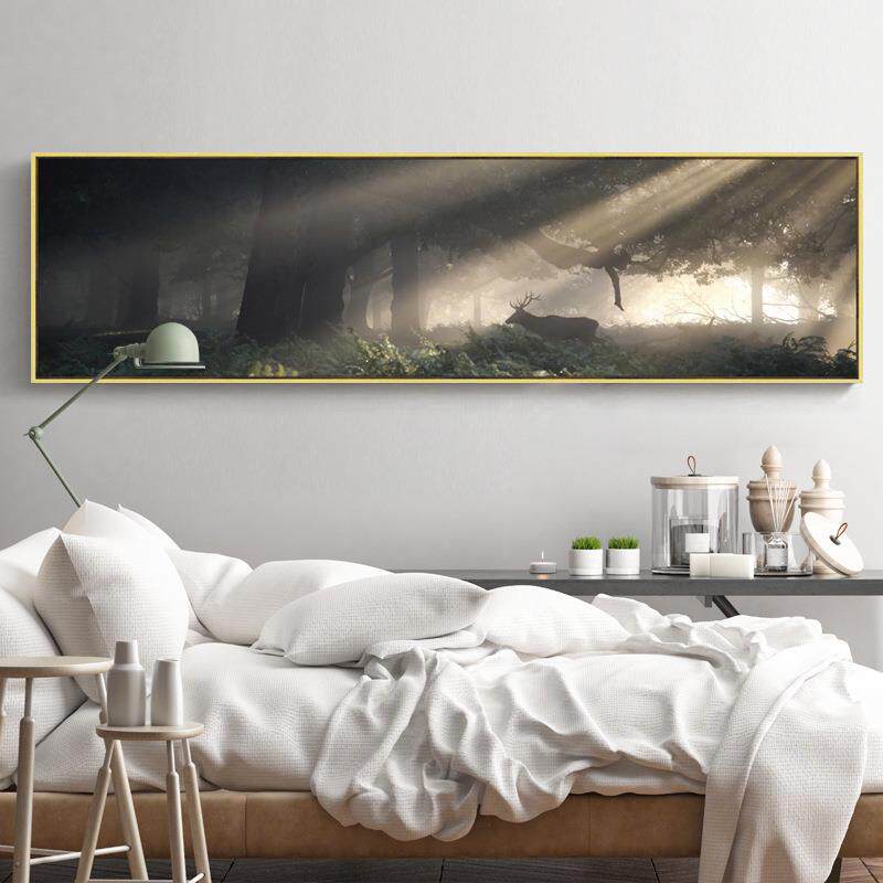 北欧麋鹿装饰画客厅简约卧室床头玄关挂画横幅壁画横版家居墙画