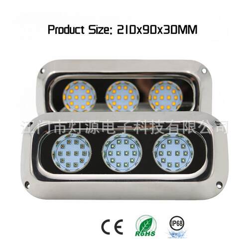 180瓦10-30VDCIP68蓝光防水海洋船用装饰横梁船尾游艇LED水下灯