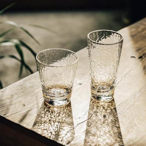 日式锤目纹玻璃杯家用高档茶杯牛奶杯果汁杯家用酒杯饮料杯子套装