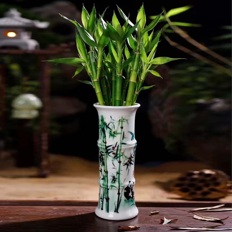 景德镇陶瓷竹节花瓶，养富贵竹，博古架装饰品中式摆件，客厅摆设