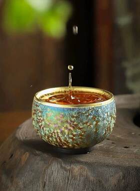 镀金剑盏茶杯，大师杯，银质茶杯，天木瓷窑杯，高端个人大师杯