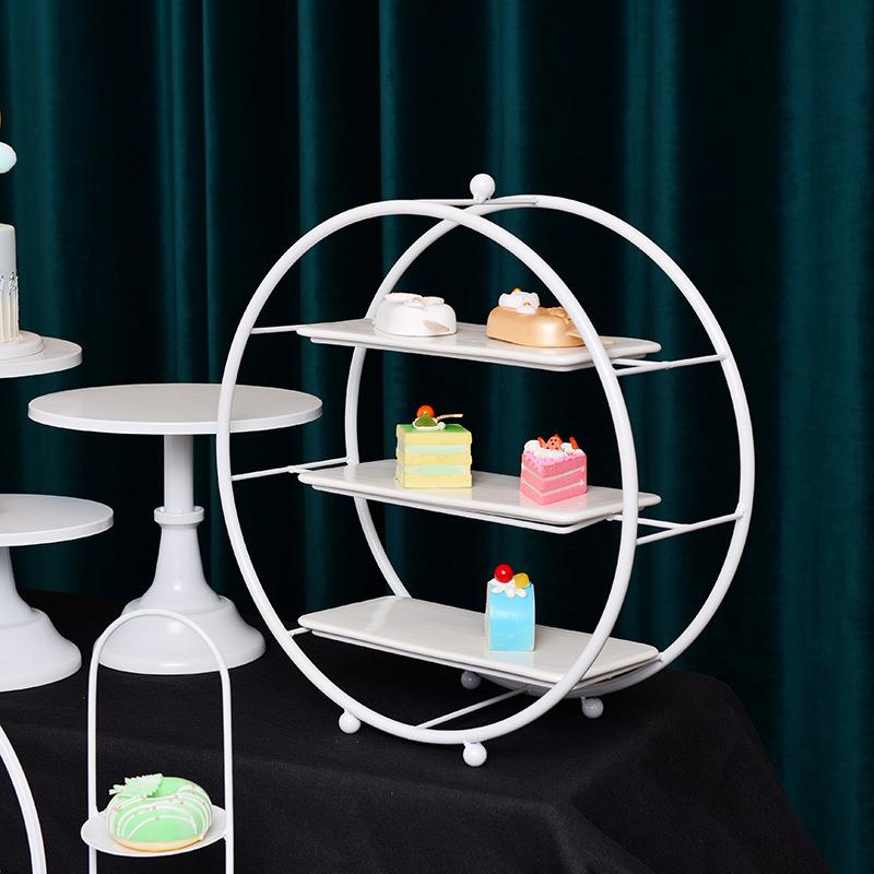 欧式白色婚礼甜品摆件展示架蛋YTA托盘套装冷餐台茶歇下点午茶糕
