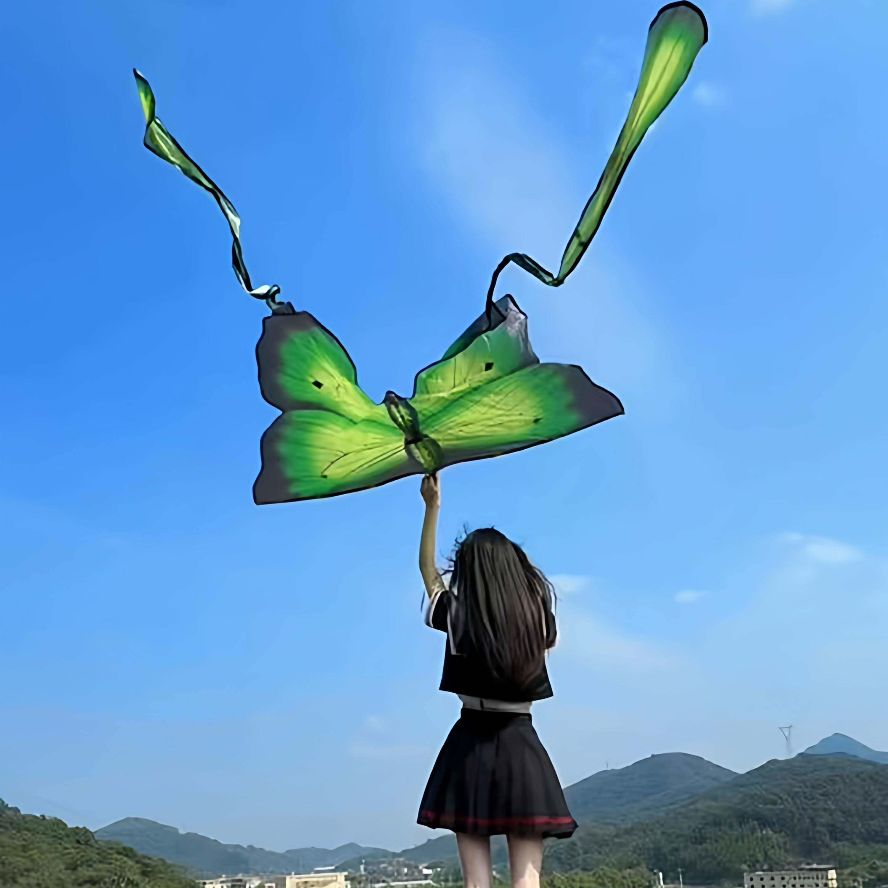 绿色蝴蝶风筝微风易飞春游野餐超长飘带潍坊风筝拍照出片大人专用