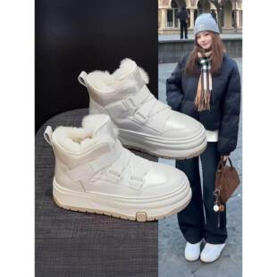 港风厚底增高雪地靴女2025冬新款 短靴 加绒加厚流行马丁靴小白棉鞋