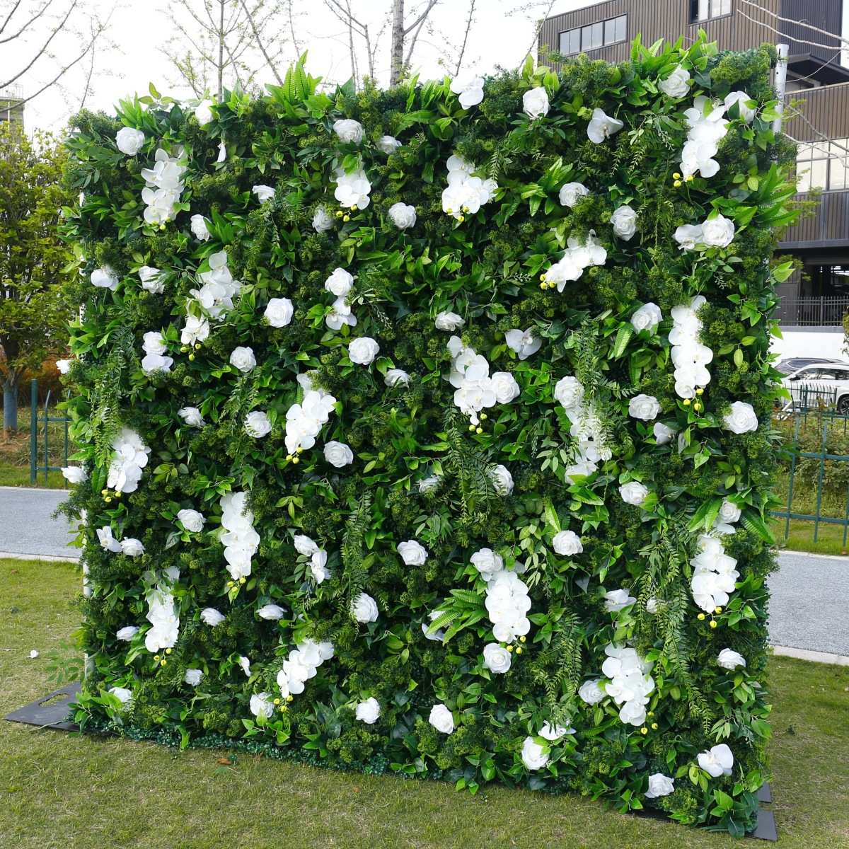 5D布底仿真玫瑰花墙森系绿植墙绿色婚庆花艺背景装饰蝴蝶兰植物墙