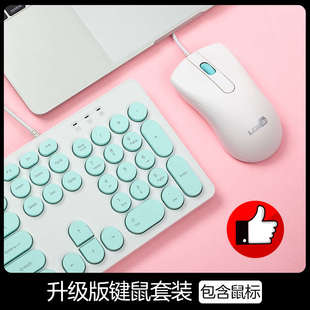 复古朋克有线键盘家用台式机电脑笔记本女生可爱打字键盘鼠标套装