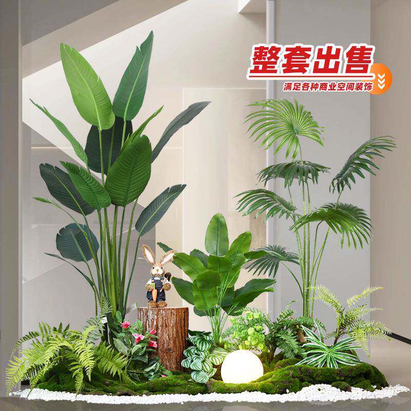 仿真绿植室内楼梯下造景空间转角盆栽假树仿真树景观植物造景装饰