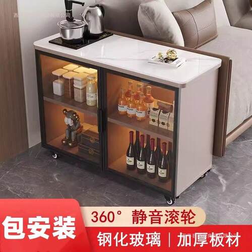 实木轻奢玻璃沙发边柜侧边柜客厅可移动边几储物柜茶水柜家用收纳