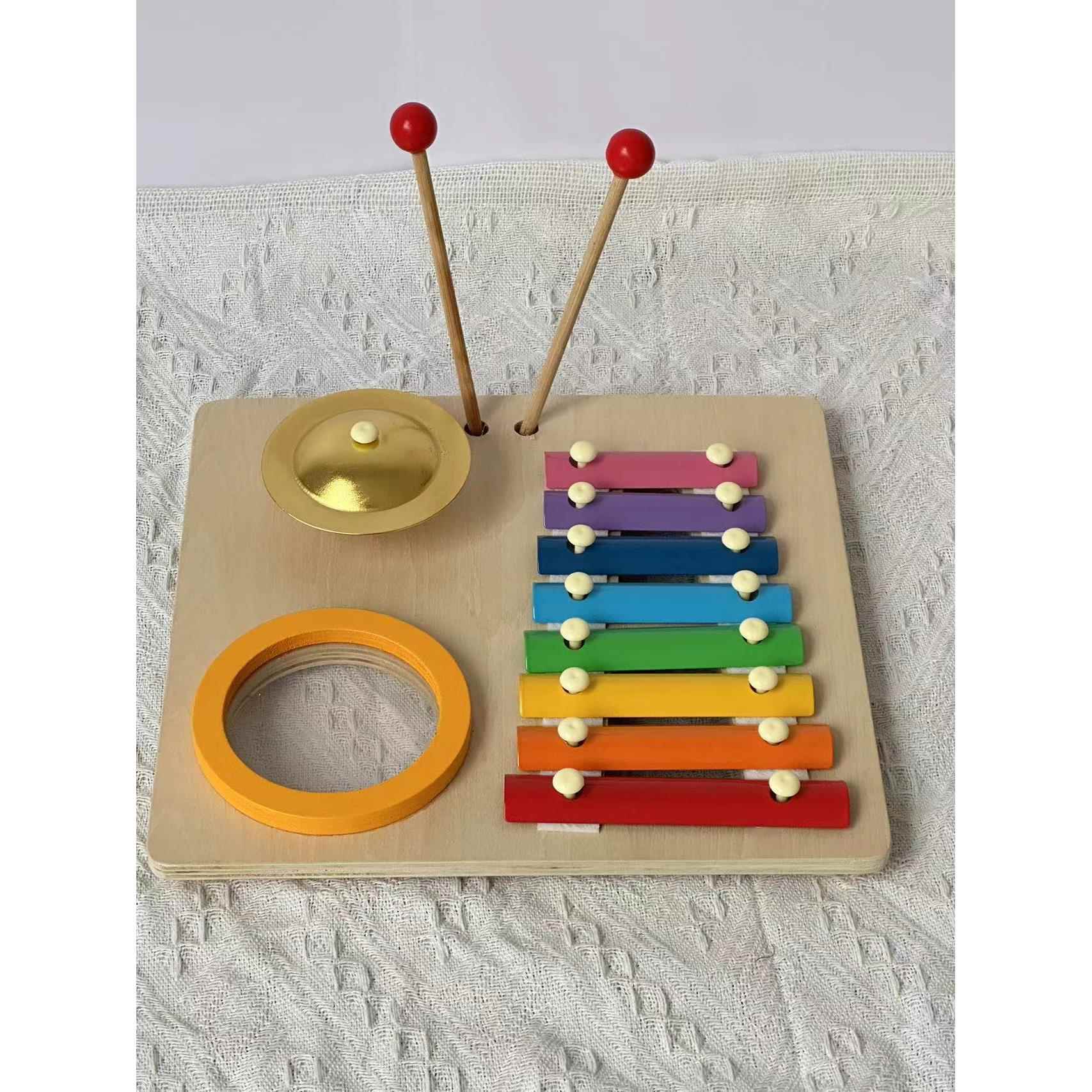 儿童多功能敲打台敲打敲琴打球玩具颜色配对识别木制八音敲琴