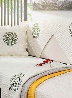 高档实木发垫四季通简用全棉布艺防滑坐沙垫现代红木套约罩沙发巾