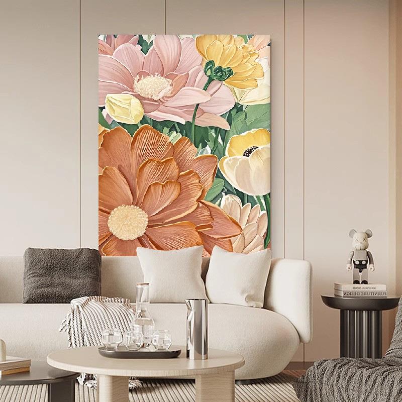 手QWE-2302纯肌绘油画《花好月圆奶油风现代餐厅花卉》装饰画手工
