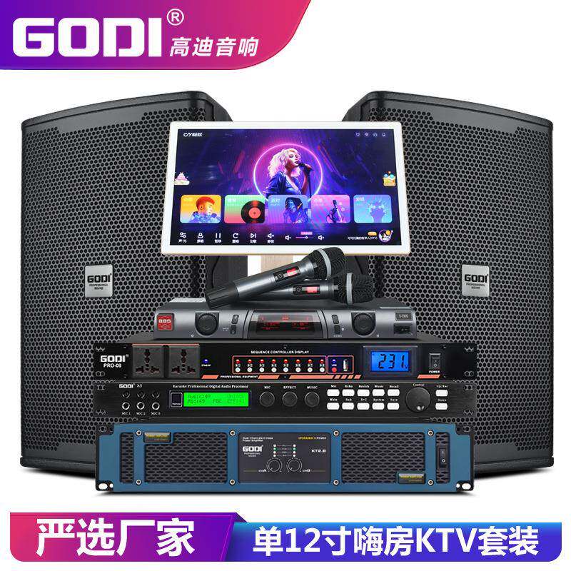 GODI专业酒吧KTV音响套装单12寸家庭K歌嗨房舞台音箱点歌机全套