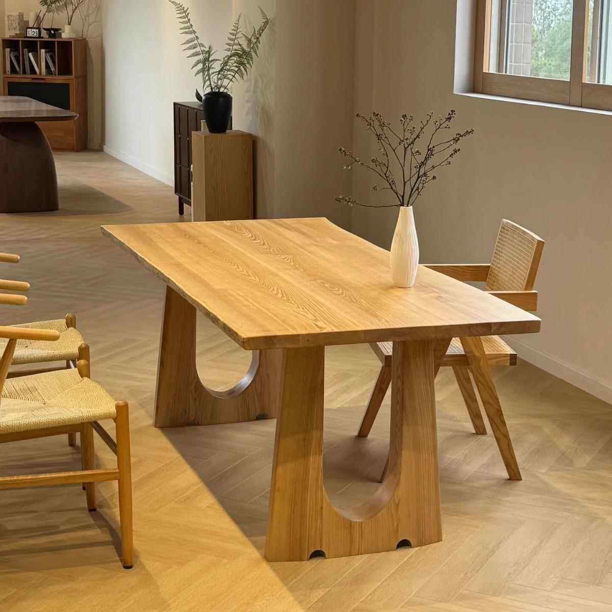 北欧白蜡木全实木餐桌大板简约泡茶桌办公长条桌原木家用创意桌子