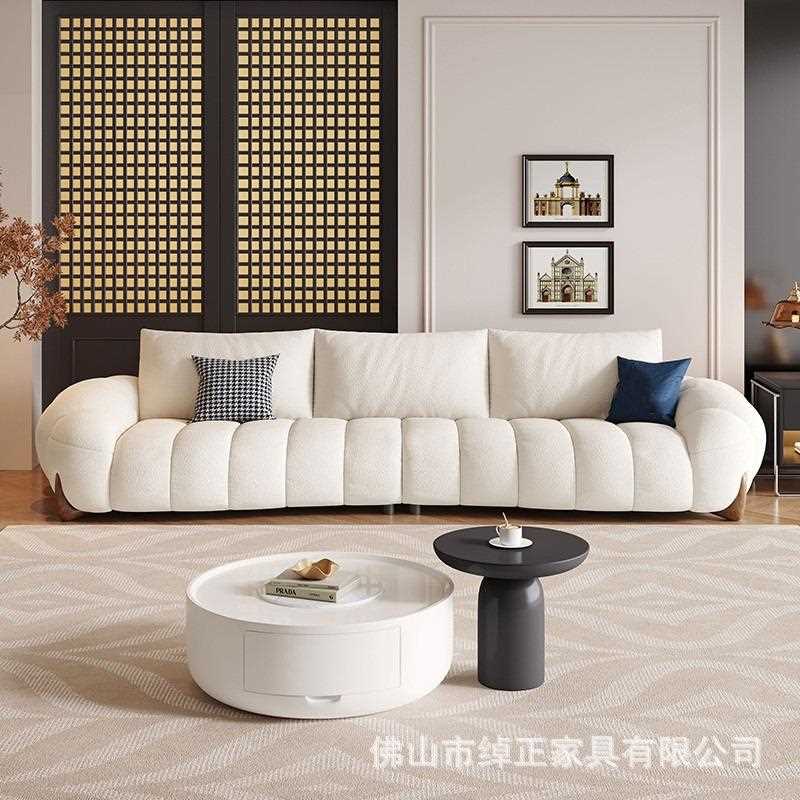 猫爪布布艺沙发小户型意式极简2023新款客厅弧形沙发奶油风钢琴键