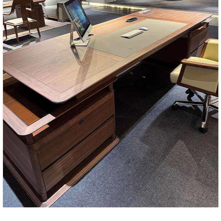 黑胡桃木总裁桌现代新中式轻奢风格大班台董事长办公室老板办公桌