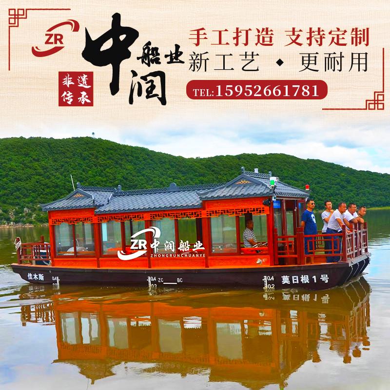 木船画舫大型电动仿古观光旅游水上餐饮双层接待会议实玻璃钢房屋