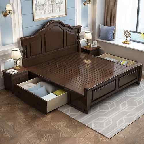 美式实木床1大.8米双人床现代UUN简轻奢公床主卧白约色2米床高主