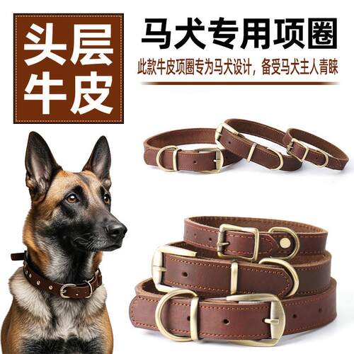 马犬专用真皮狗项圈脖圈脖套颈圈牵引绳牛皮定制刻字狗牌中大型犬