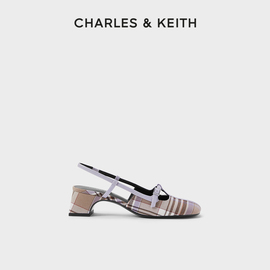 charles&keith春夏女鞋，ck1-61720160时尚t字浅口高跟玛丽珍凉鞋女