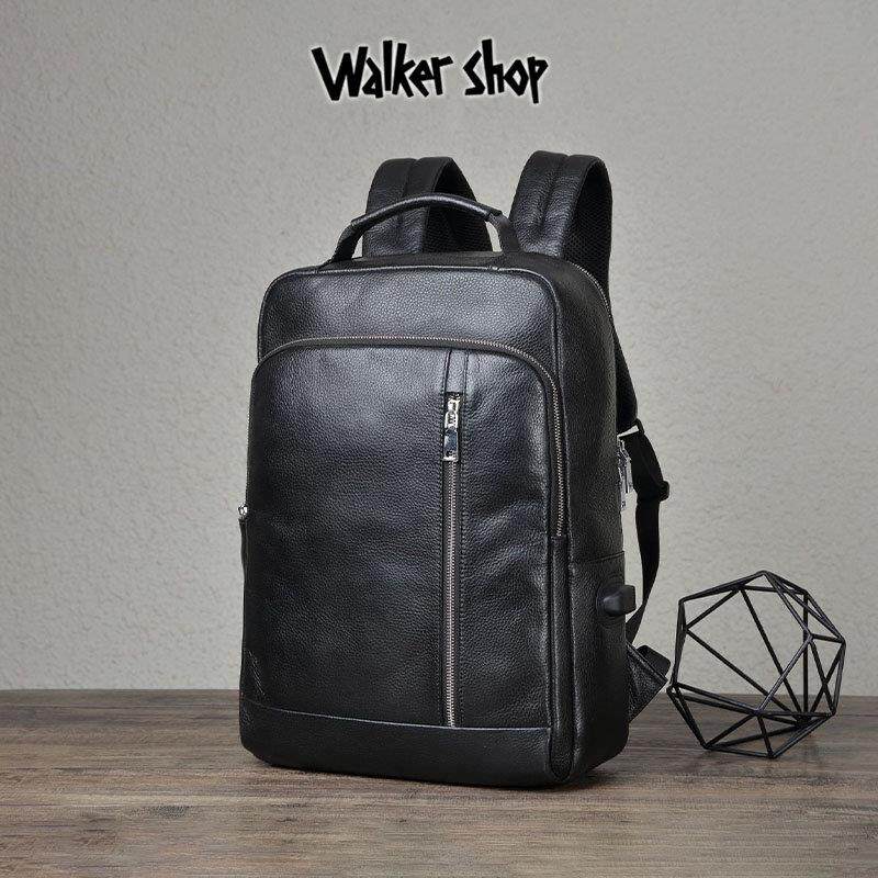 WalkerShop奥卡索双肩包男时尚休闲真皮百搭背包大容量电脑包男