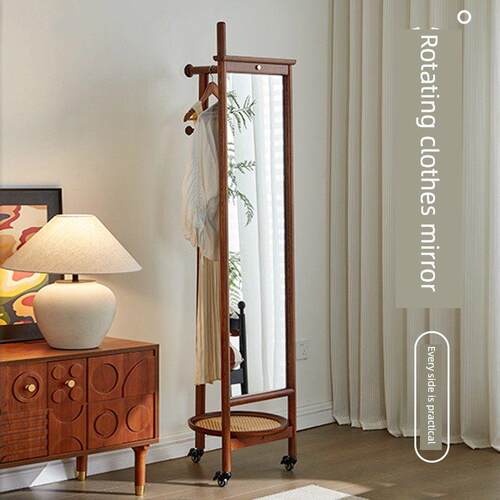 书香门第全实木穿衣镜家用卧室全身镜可移动落地镜挂衣架穿衣镜