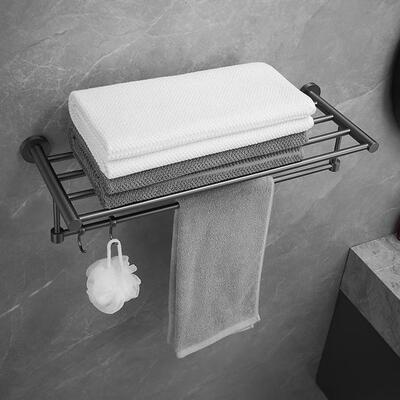 全铜轻枪灰色SSK毛巾架浴架卫生间置物架浴打孔浴室巾卫挂件套奢