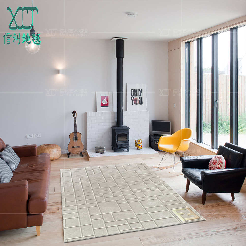 意式极简客厅地毯 金属双F羊毛混纺手工高端素色现代简约轻奢卧室