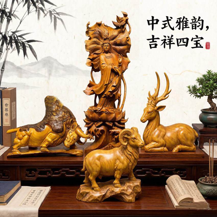 崖柏金丝楠木根雕木雕摆件香樟红木大象鹿牛马鸡龙关公观音弥勒佛