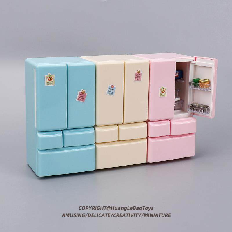 儿童过家家仿真微缩双开门小冰箱迷你食玩牛奶模型玩具娃屋小摆件