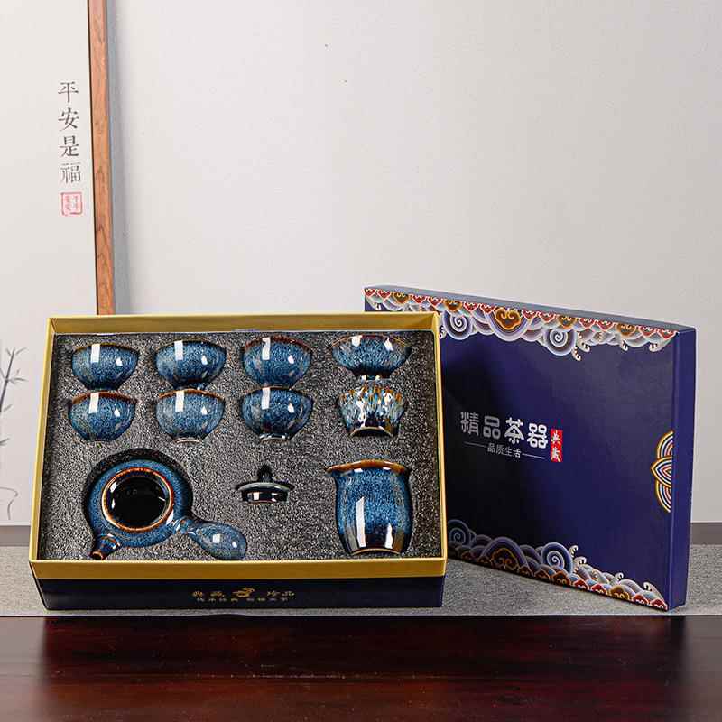 新款创意务窑变建盏古龙拉丝具套装YBCJ-654功茶夫茶陶瓷茶壶杯商
