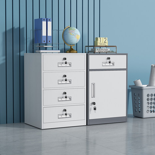 铁皮文件柜矮柜办公室置物柜文件收纳柜带抽屉锁可移动小