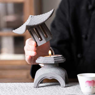 仿石小宫灯庭院禅意蜡烛香炉茶室内香薰客厅创意装 中式 饰摆件复古