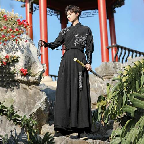 中国风原创汉服男装交领古风武侠剑客暗黑色系班服演出服古装套装